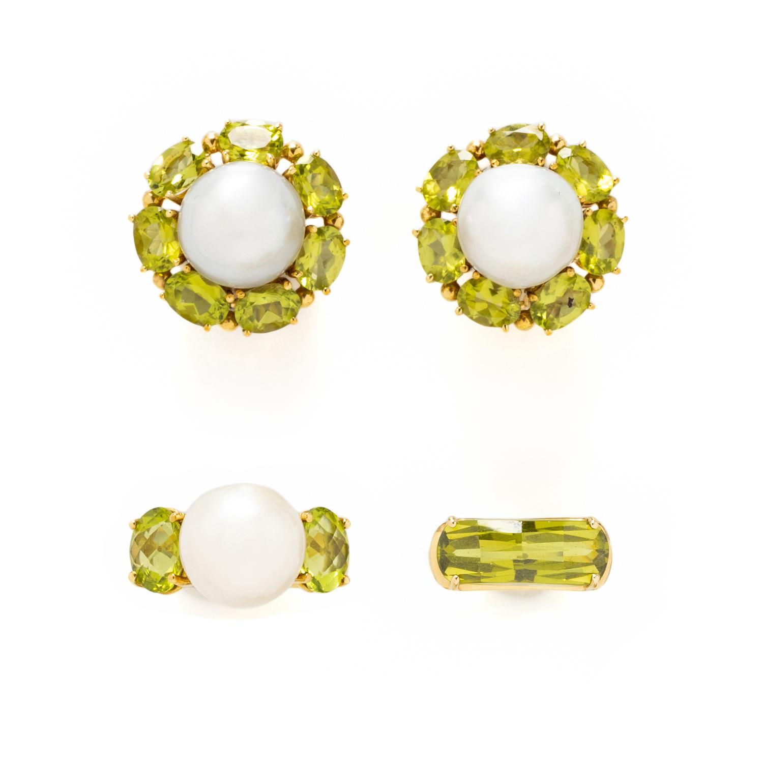 COLLECTION OF CULTURED PEARL, AND PERIDOT JEWELRY