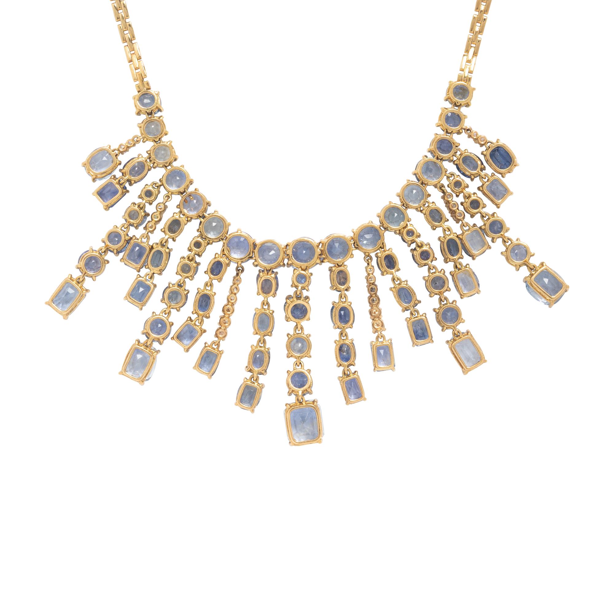 Sapphire, Diamond, and Yellow Gold Necklace