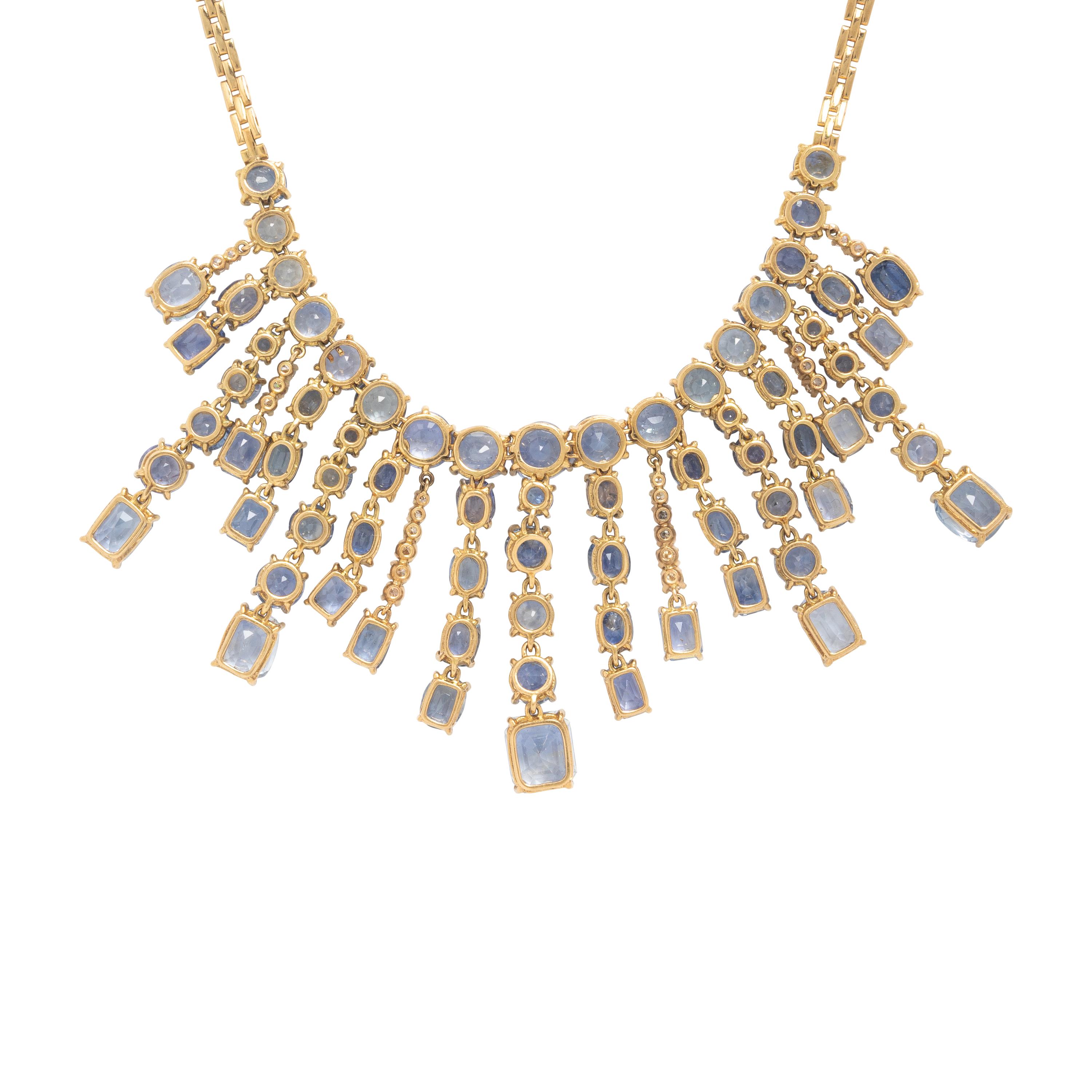 Sapphire, Diamond, and Yellow Gold Necklace