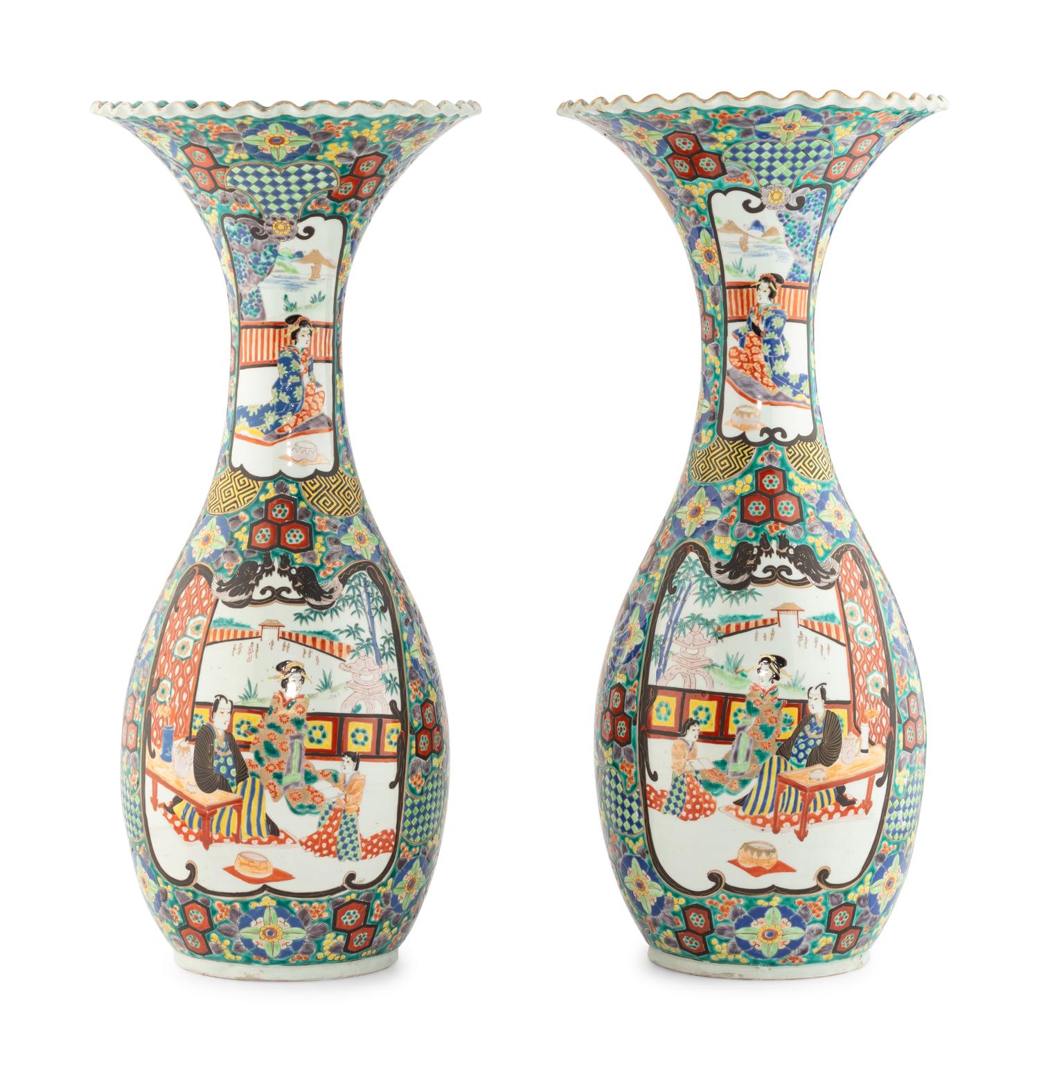 A Pair of Large Japanese Porcelain Baluster Vases
