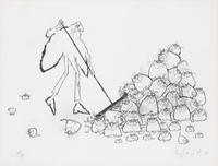 Ronald Searle (Brisith, 1920-2011), Old Man Sweeping Cats