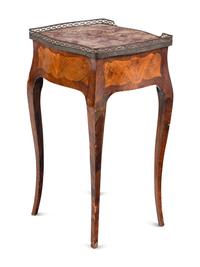 A Louis XV Kingwood and Tulipwood Parquetry Marble Inset Side Table