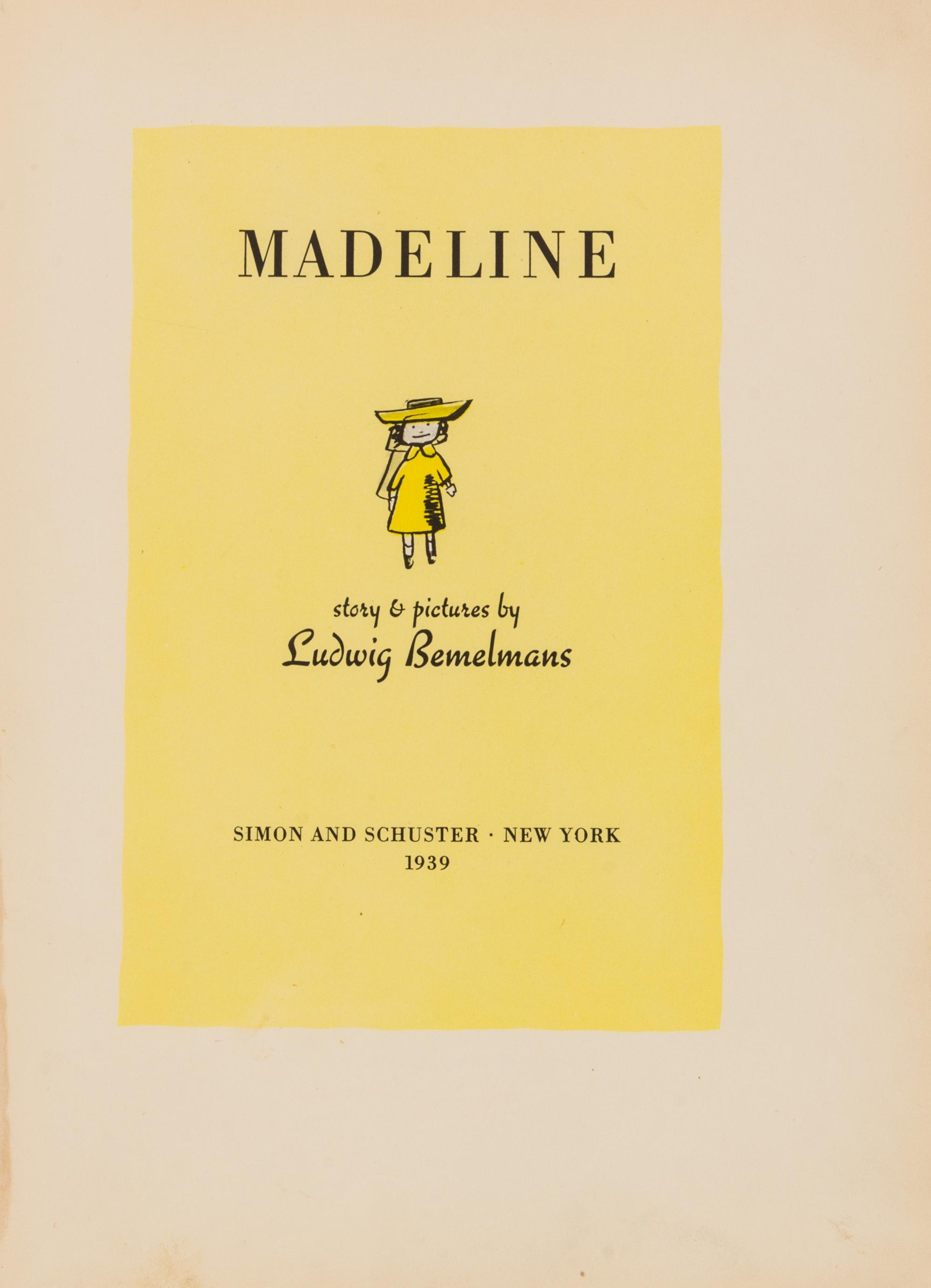 BEMELMANS, LUDWIG. Madeline. New York, 1939. First edition. Finely rebound by Monique Lallier.