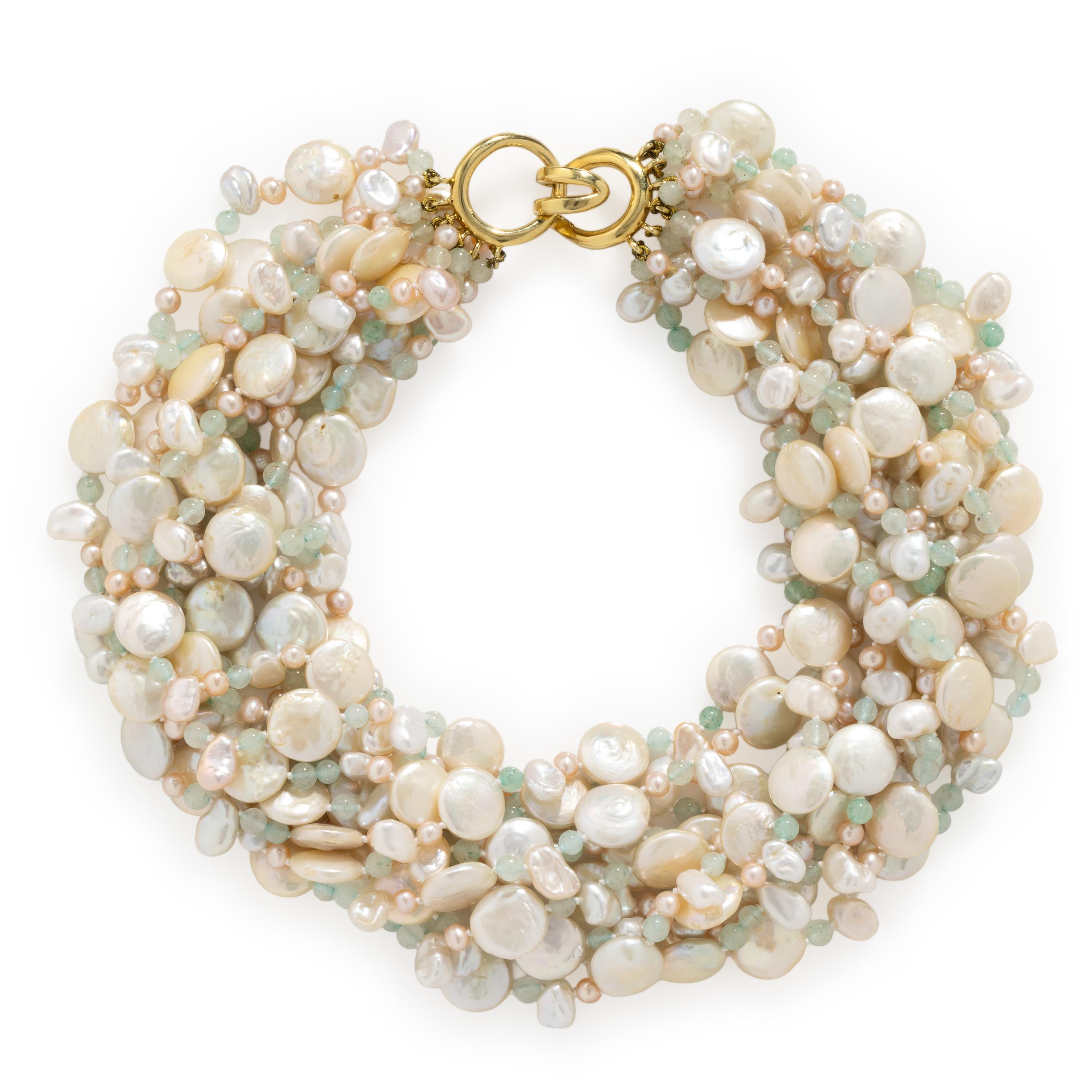 MISH, CULTURED PEARL AND AVENTURINE QUARTZ TORSADE NECKLACE