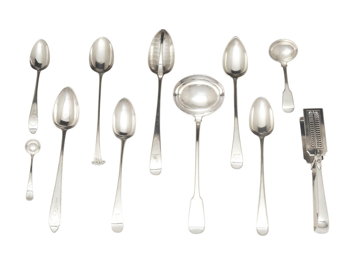 A Collection of Irish and English Silver Flatware Articles