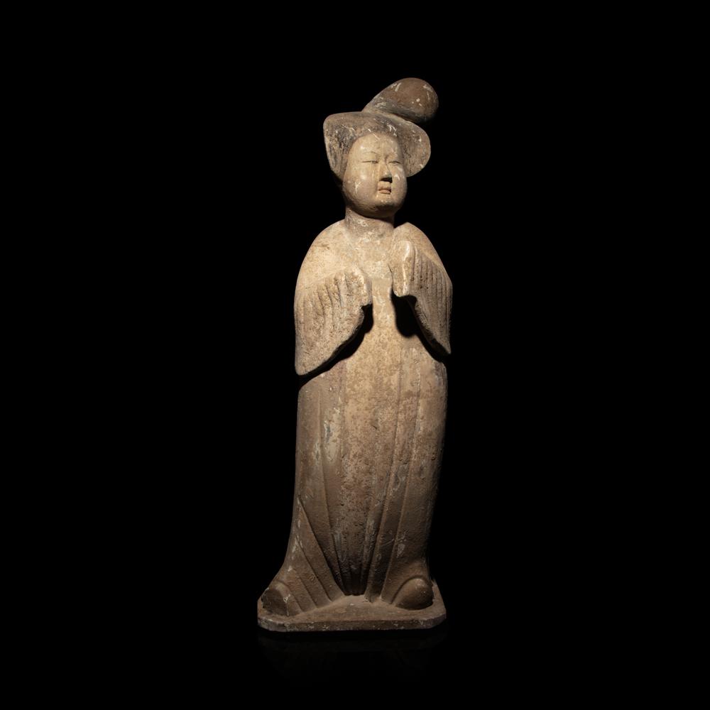 A Large Chinese Painted Pottery Court Lady, Tang Dynasty