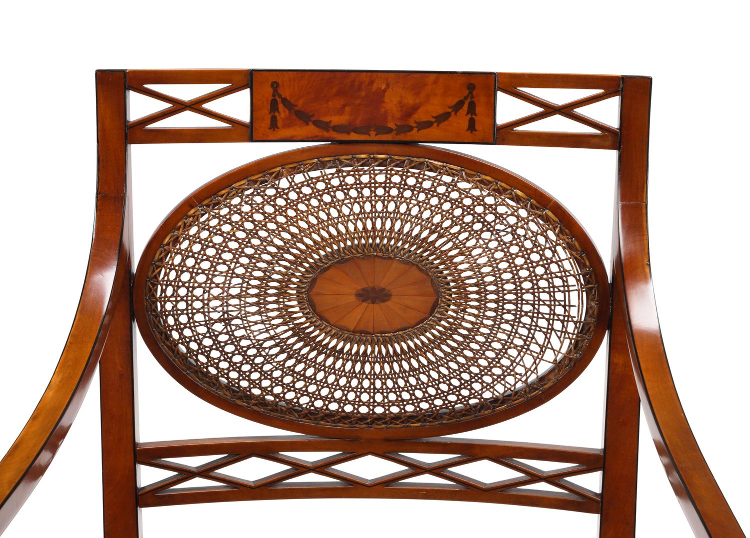 A Pair of Edwardian Satinwood and Marquetry Armchairs