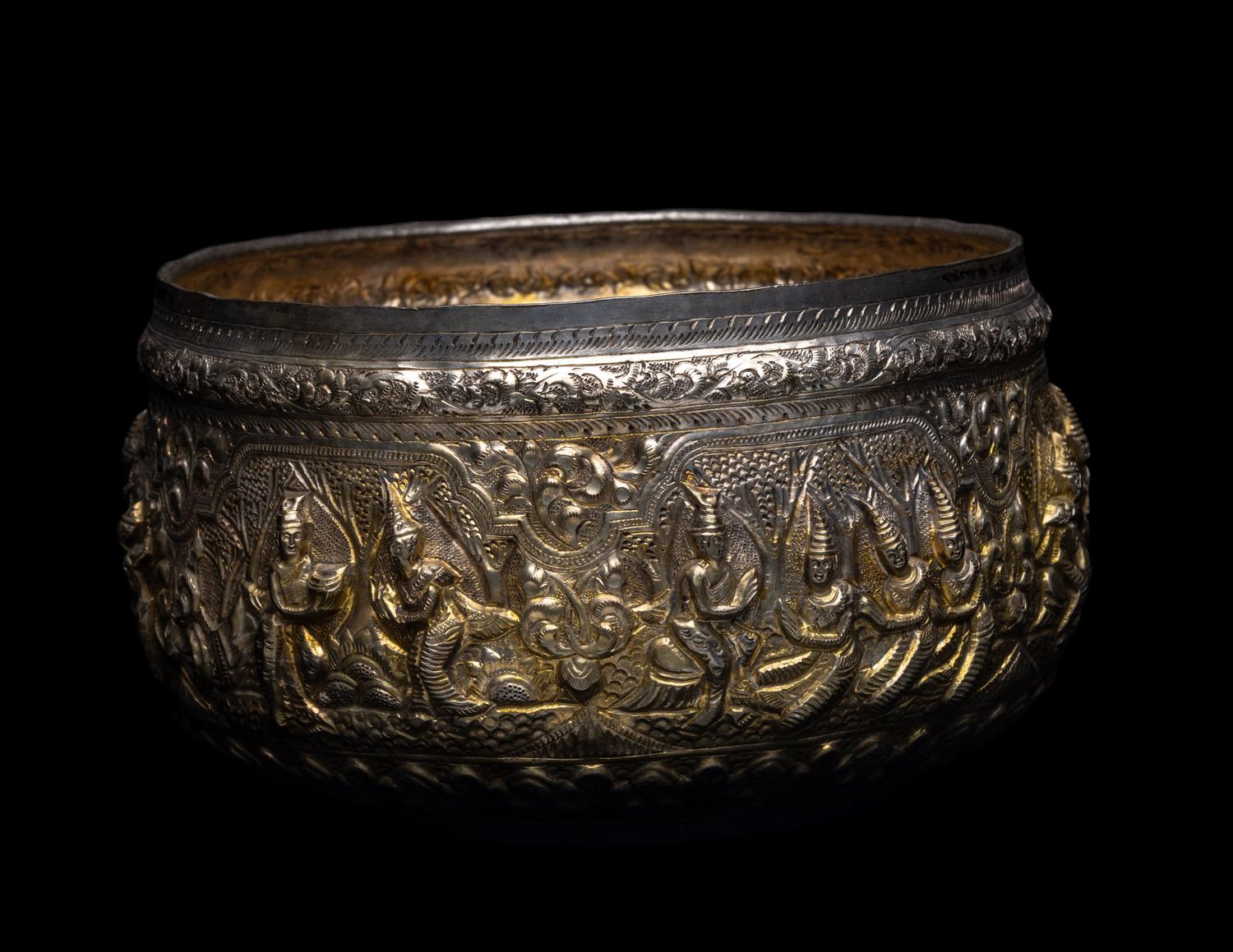 A Burmese Silver-Gilt Repoussé Bowl