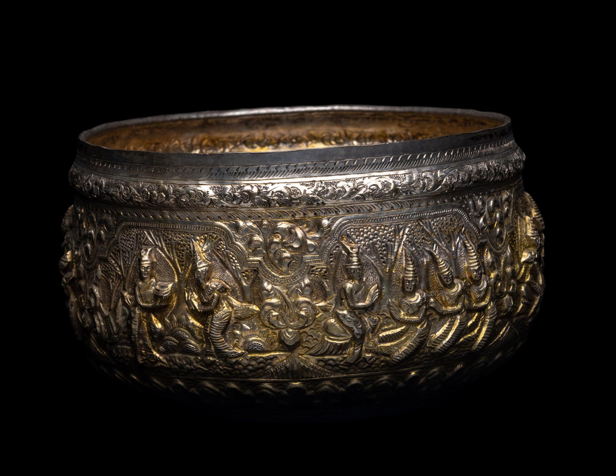 A Burmese Silver-Gilt Repoussé Bowl