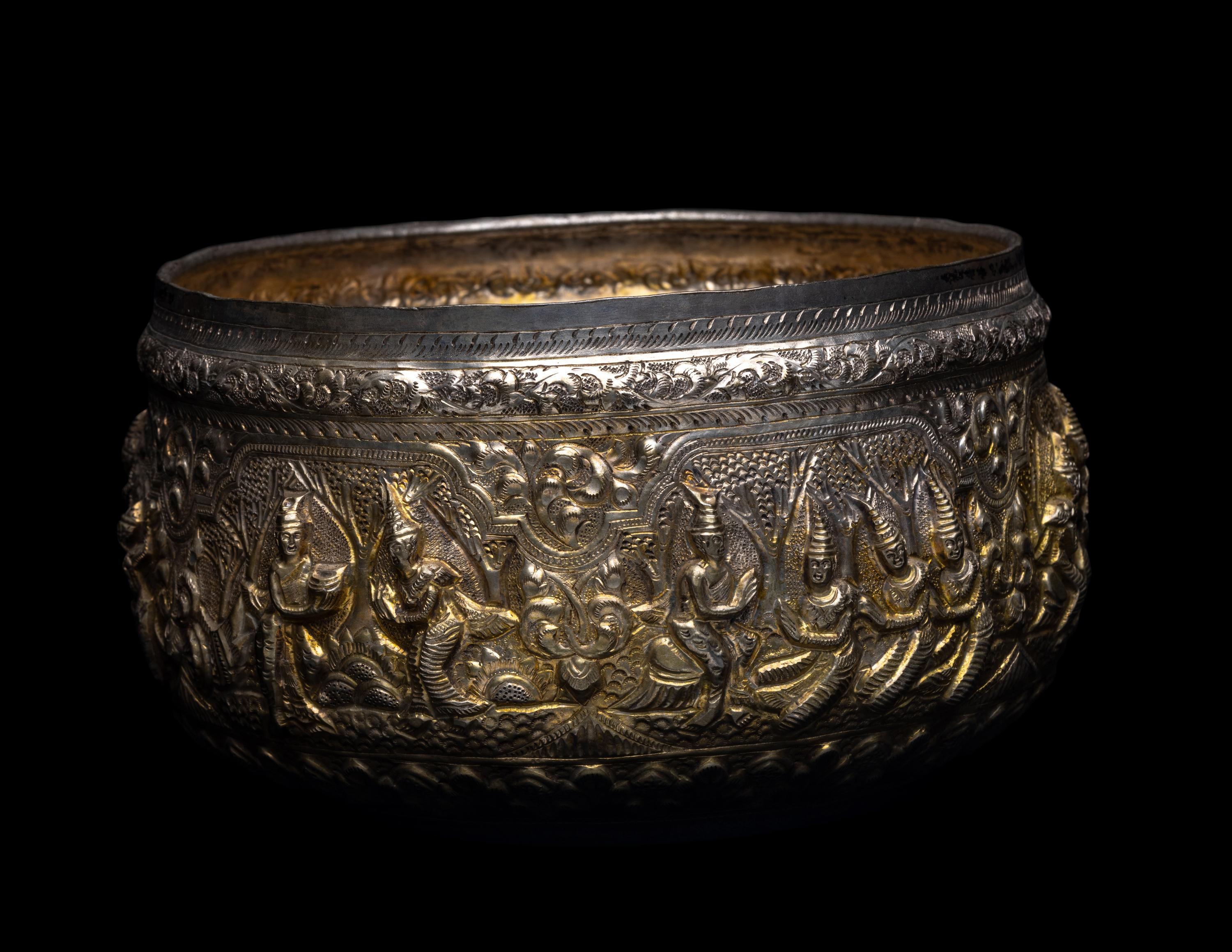 A Burmese Silver-Gilt Repoussé Bowl