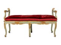 A Pair of Louis XV Green-Painted and Parcel-Gilt Cane Seat Window Benches