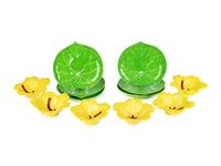 Six Dodie Thayer Yellow Hibiscus Bowls With Green Leaf-Form Undertrays — 20TH CENTURY