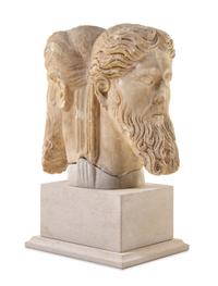 A Roman Marble Janiform Herm Head Height 13 1/2 inches. — CIRCA LATE 1ST-EARLY 2ND CENTURY C.E.