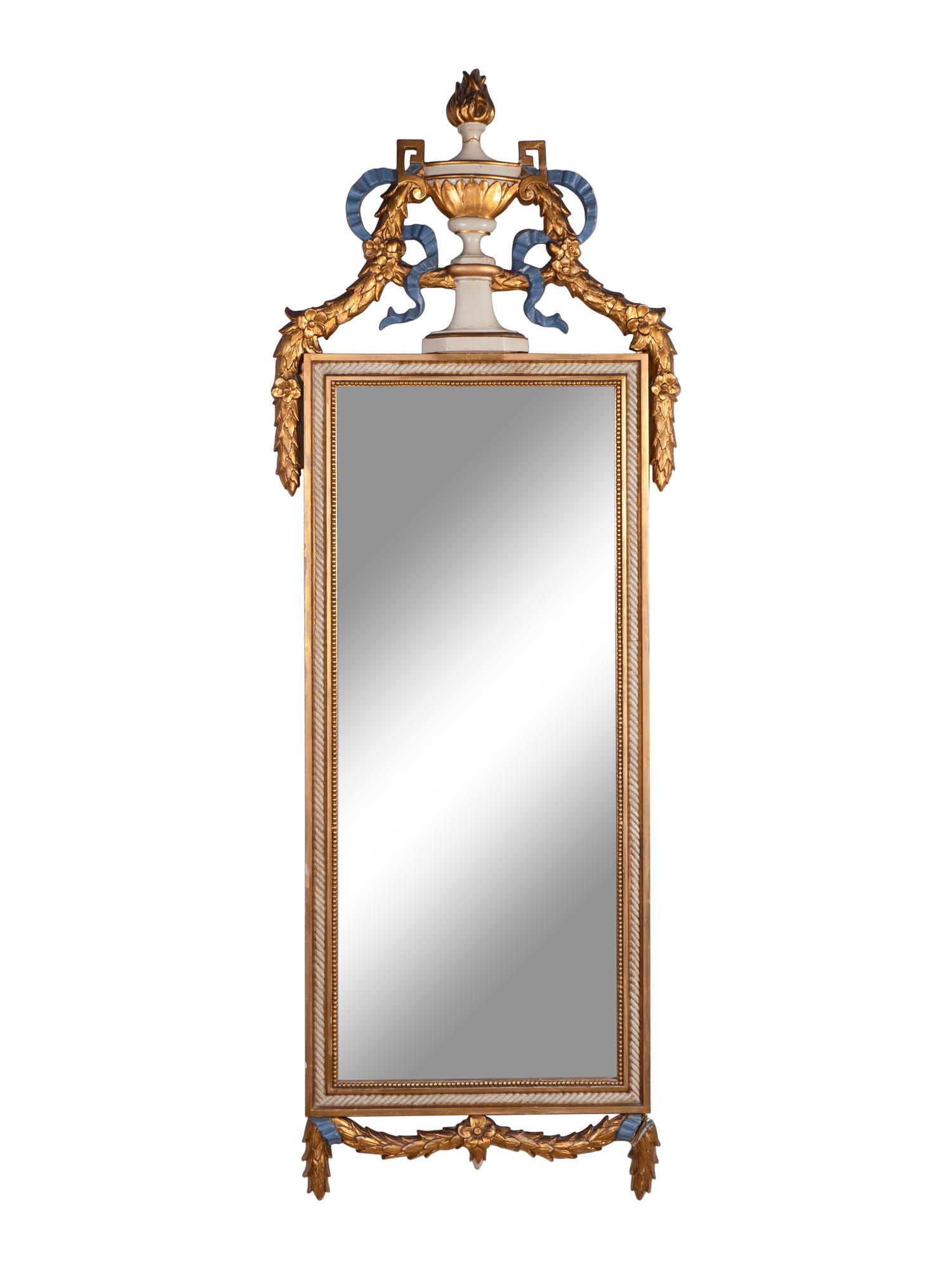 A Gustavian Style Parcel-Gilt and Painted Mirror — 19TH CENTURY