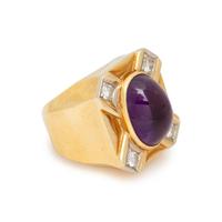 SUSAN BERMAN, YELLOW GOLD, AMETHYST AND DIAMOND RING
