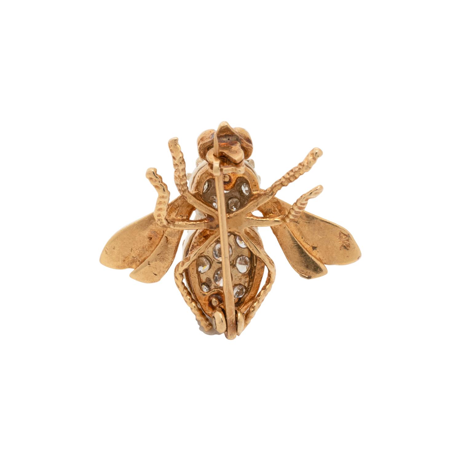 YELLOW GOLD, DIAMOND AND EMERALD BEE BROOCH