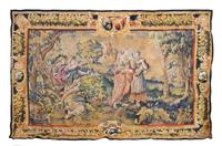 Two Continental Woven and Painted Wall Tapestries 119 x 174 inches. — 19TH CENTURY