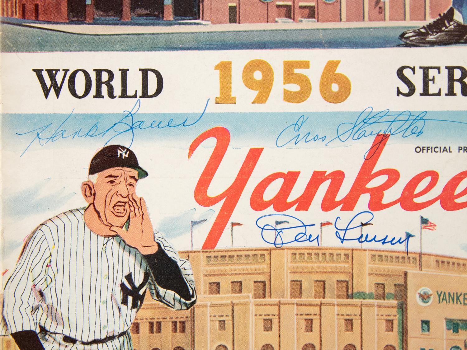 A Group of Two Signed Autograph New York Yankees vs. Brooklyn Dodgers 1956 World Series Programs Including Don Larsen (Perfect Game)