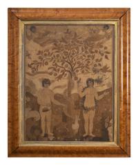 A Goldwork Embroidered Picture of Adam and Eve in the Garden of Eden