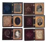 [EARLY PHOTOGRAPHY - CASES & FRAMES]. A group of 20 assorted union cases, most containing images, including:
