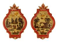 A Pair of Venetian Lacca Povera Cartouche Panels