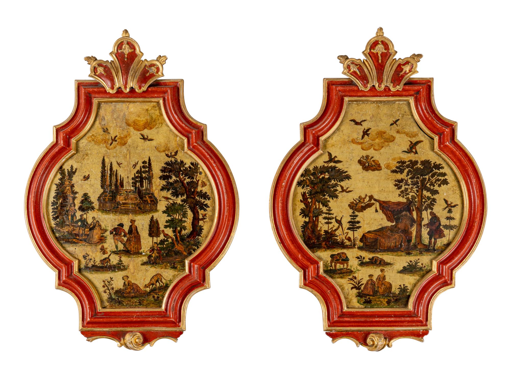 A Pair of Venetian Lacca Povera Cartouche Panels