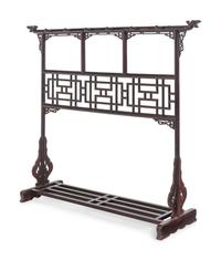 A Chinese Brown Lacquered Softwood Cloth Rack