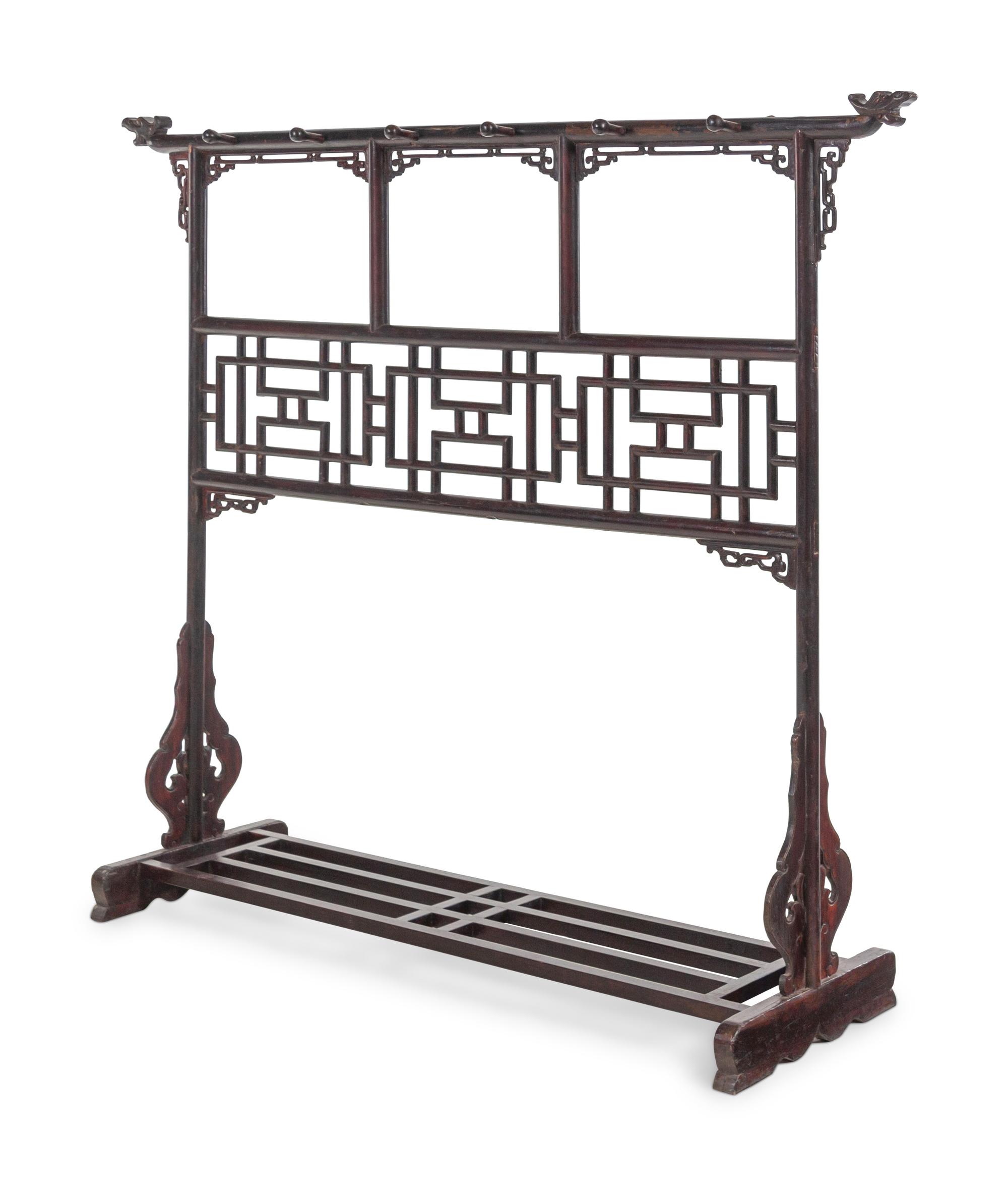A Chinese Brown Lacquered Softwood Cloth Rack
