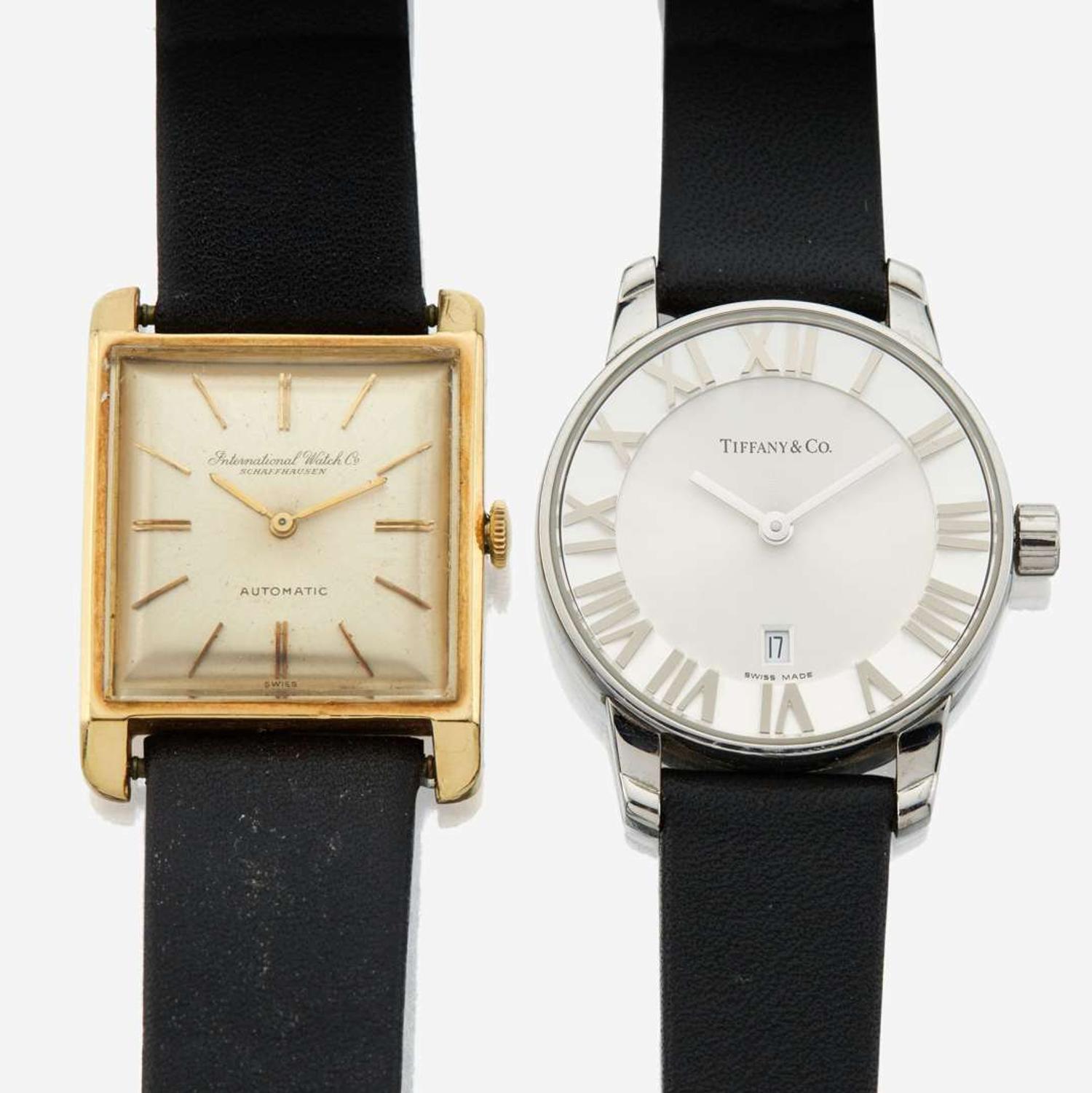A collection of two leather bracelet wristwatches, Tiffany & Co, Atlas Schaffhausen International Watch Co.