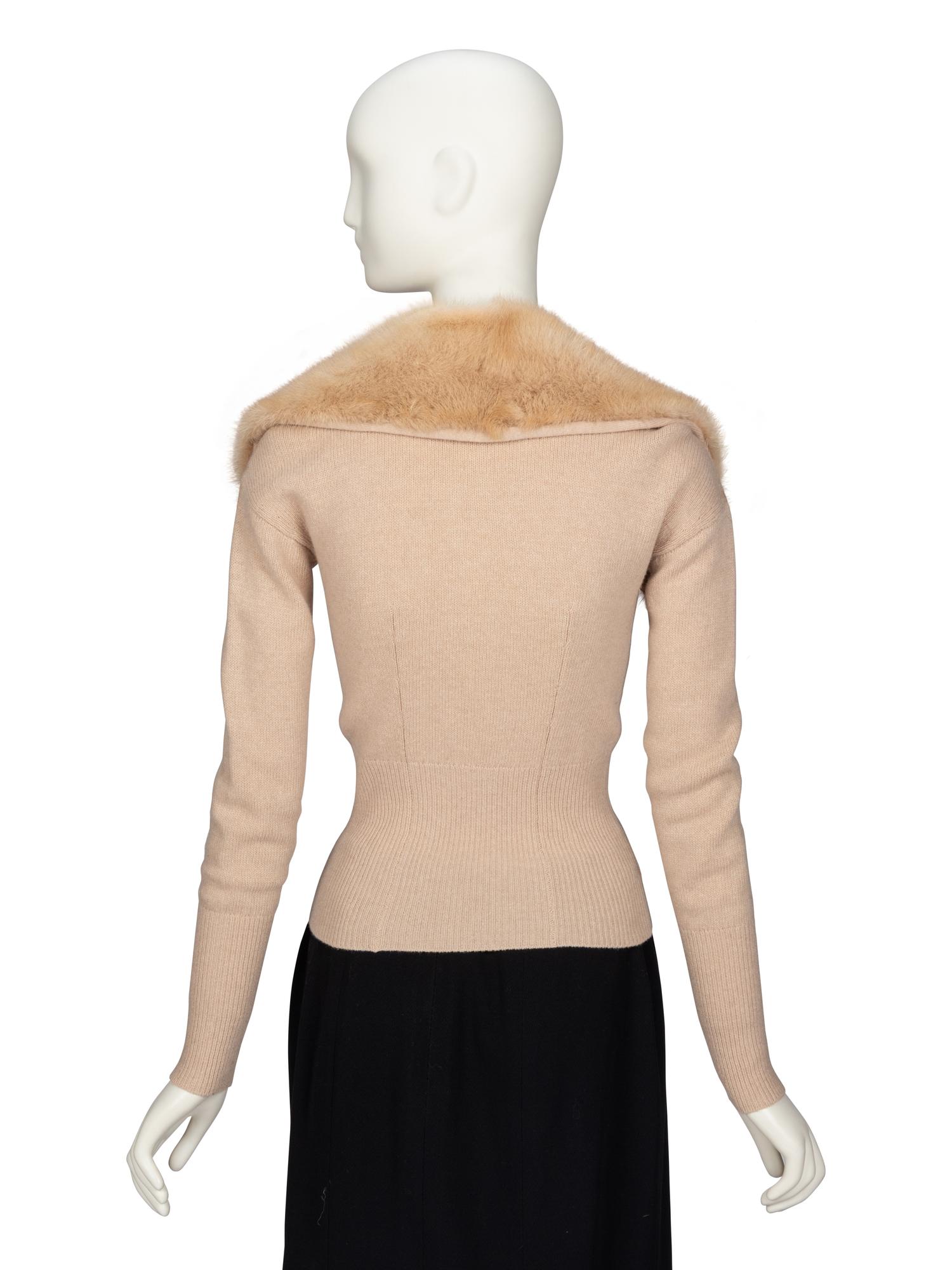 PRADA, FUR-COLLAR KNIT CARDIGAN
