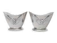 A Pair of Silvered Metal Wine Coolers with Bat Motif