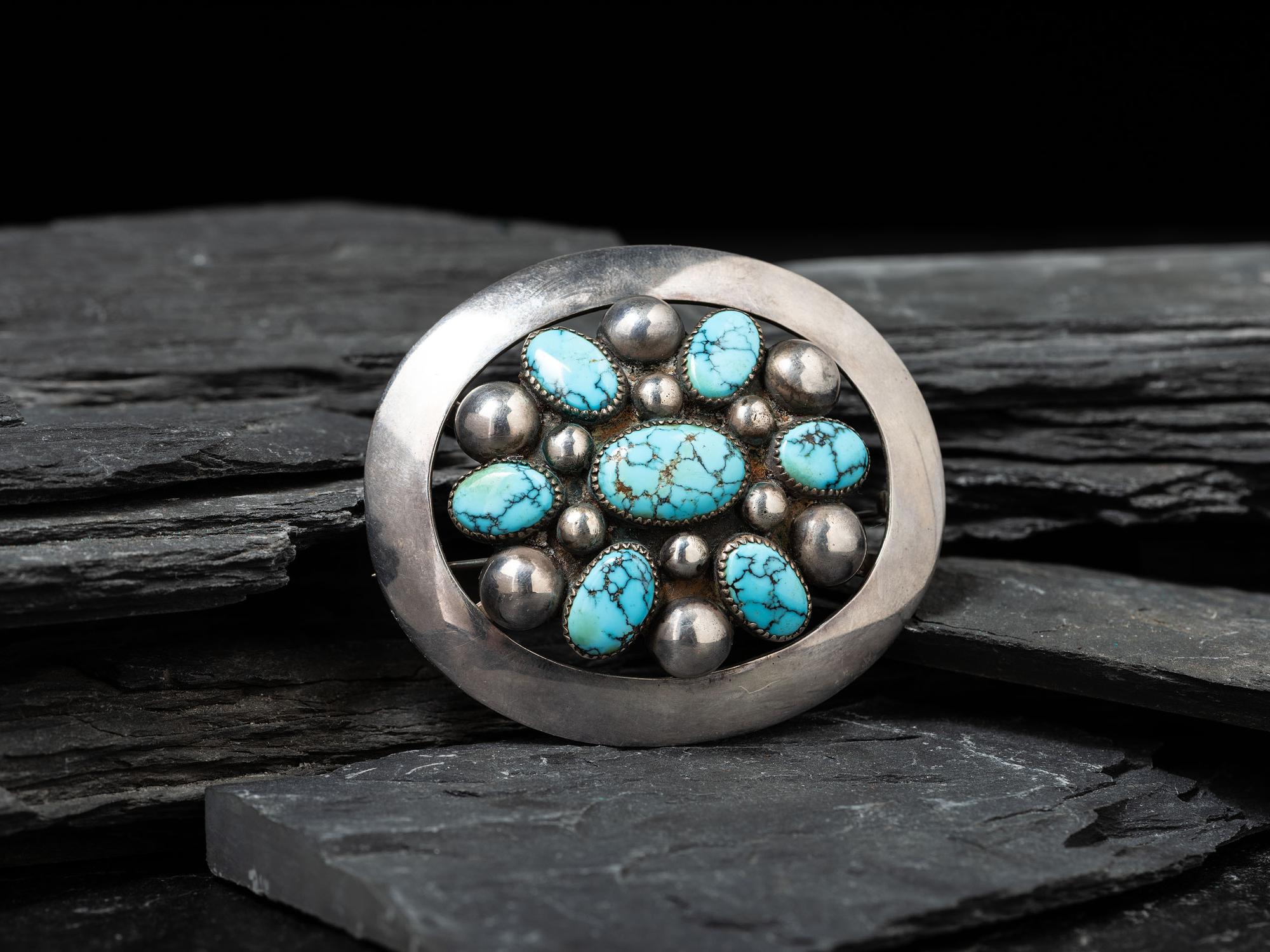 Southwestern-style Turquoise and Sterling Silver Pin / Brooch