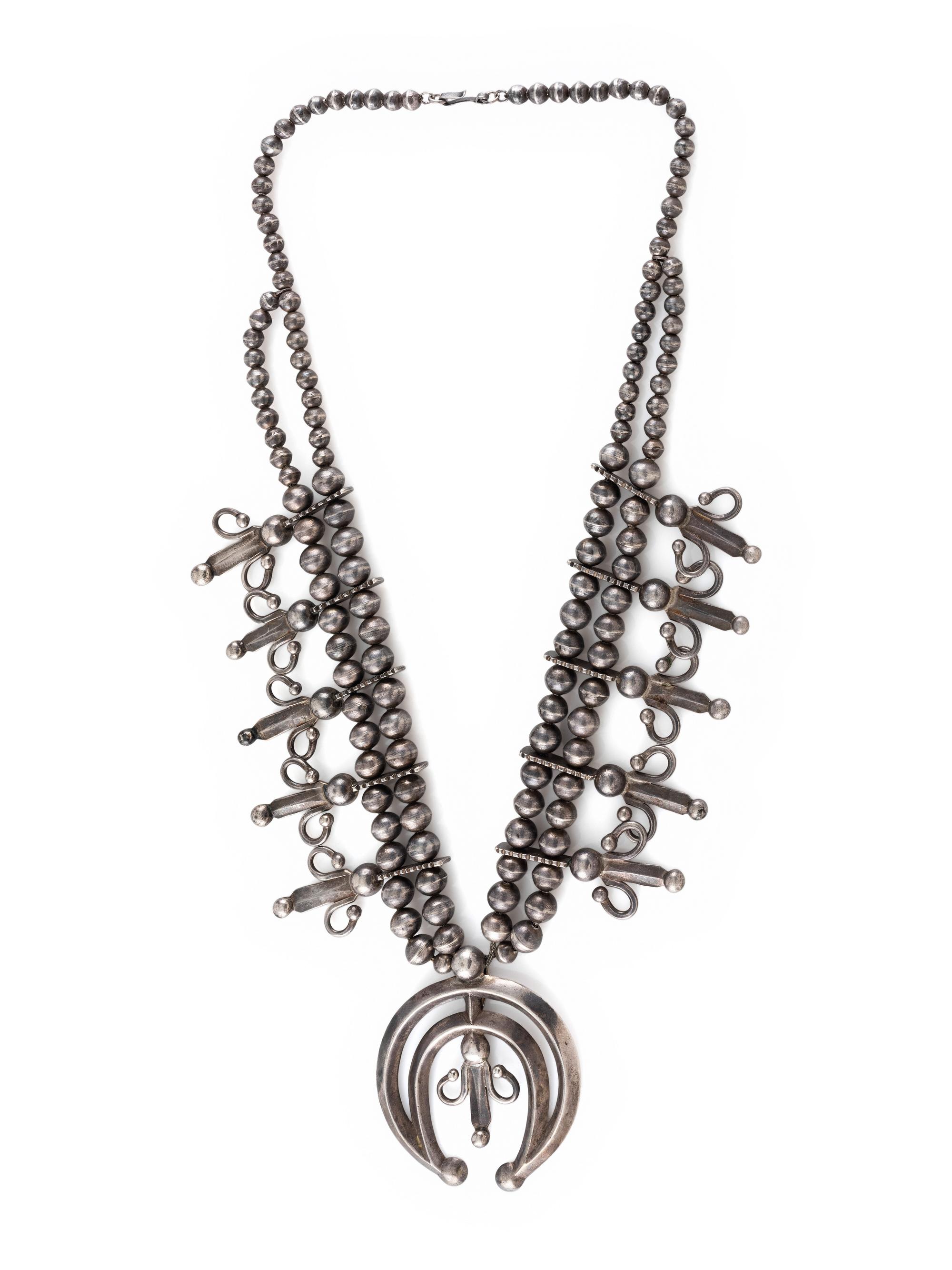 Navajo Silver Squash Blossom Necklace