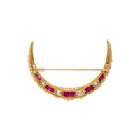 ANTIQUE, YELLOW GOLD, RUBY AND DIAMOND BROOCH