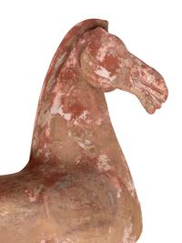 Two Chinese Terra Cotta Horses with Polychrome Remnants