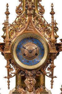 A French Gothic Revival Gilt Bronze and Brass Mantel Clock Retailed by Tiffany and Co.