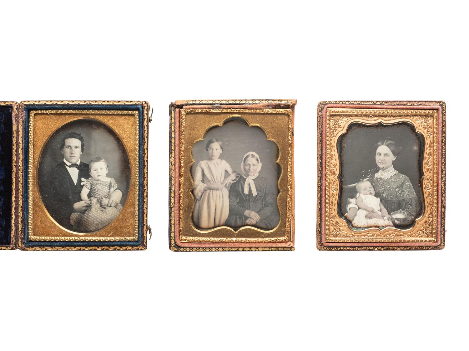 [EARLY PHOTOGRAPHY]. 6 daguerreotypes of parents with children, posed affectionately.
