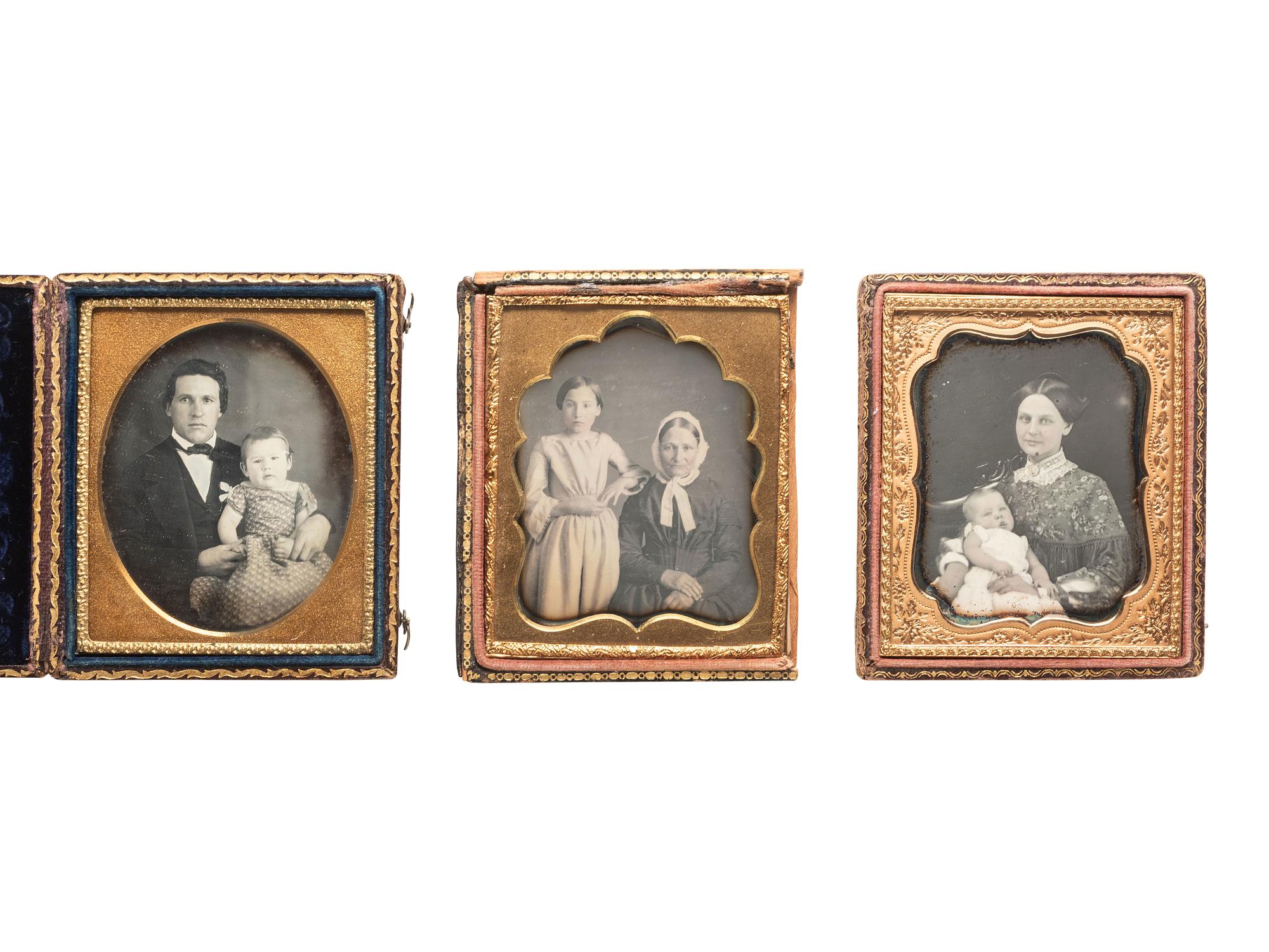 [EARLY PHOTOGRAPHY]. 6 daguerreotypes of parents with children, posed affectionately.