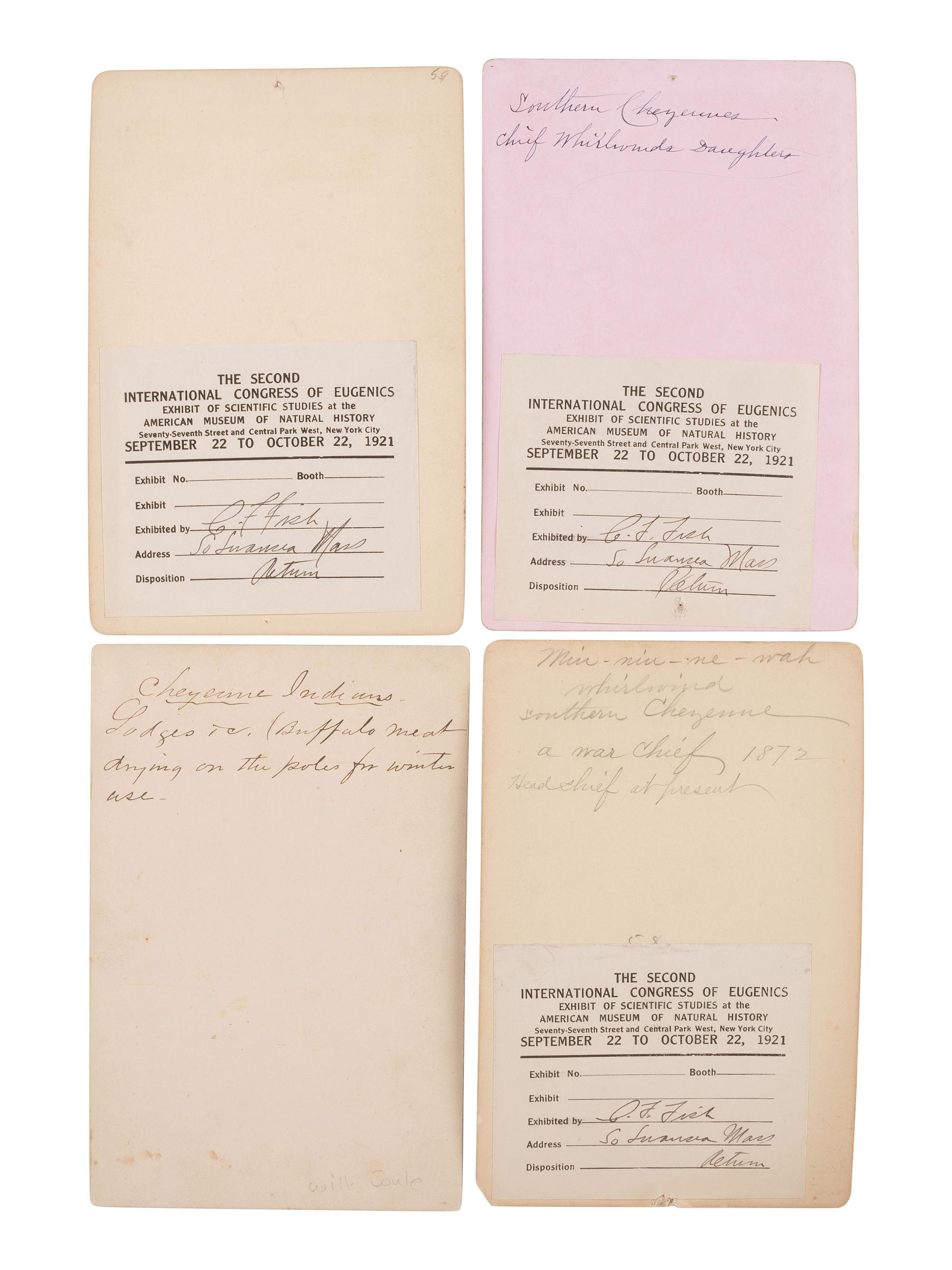 [SOULE, William S. (1836-1908), photographer]. A group of 4 cabinet cards of Southern Cheyenne Indians, incl. Chief Whirlwind and a camp scene. Ca early 1870s.