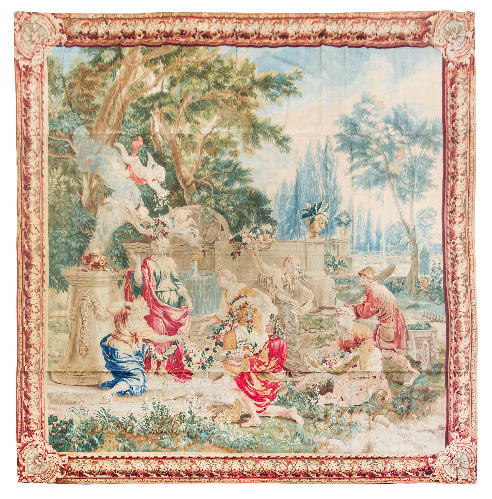 A Flemish Wool Allegorical Tapestry 10 feet 10 inches x 10 feet 10 inches. — BRUSSELS, CIRCA 1750