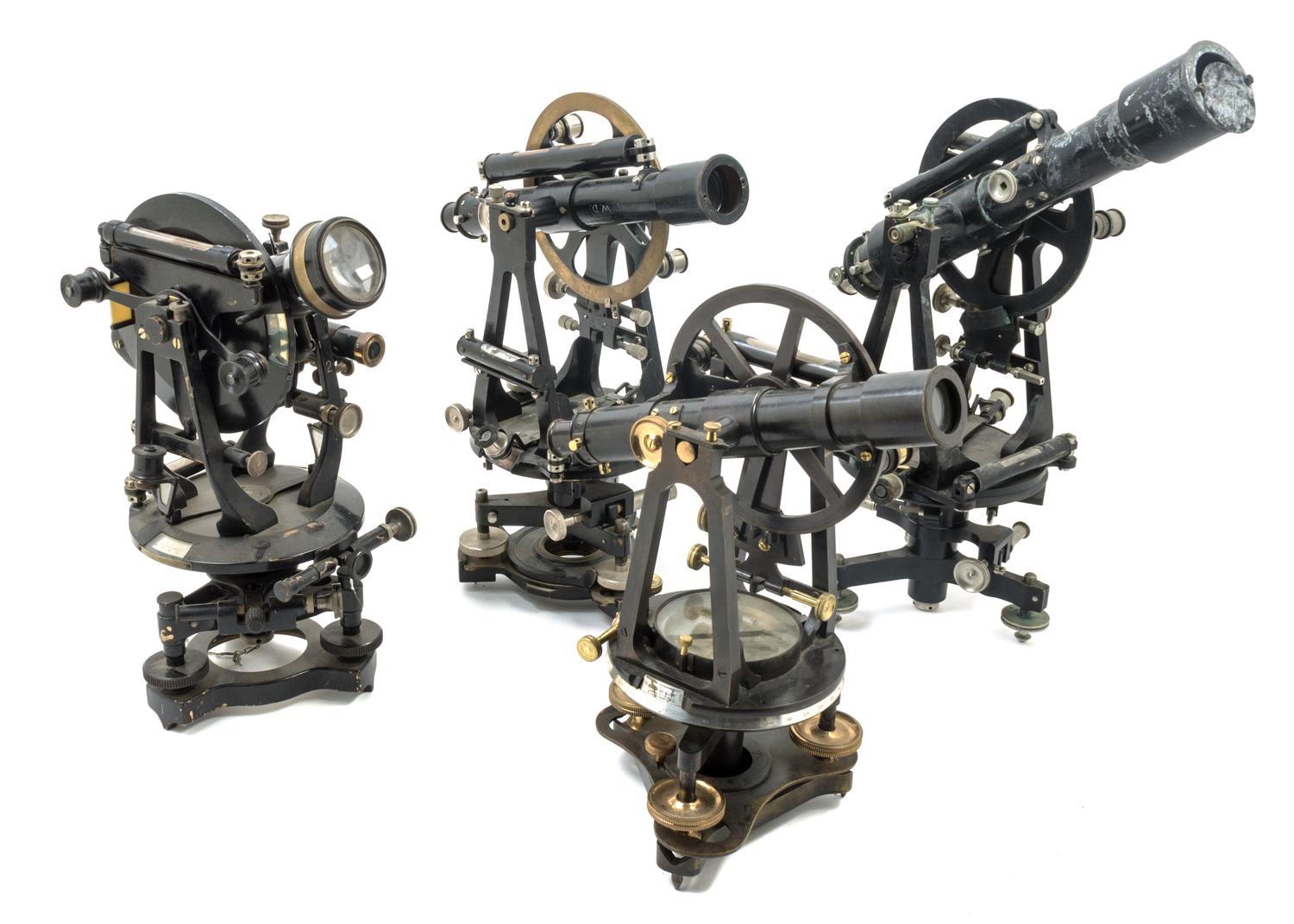 A Group of Four Black Lacquered Theodolites Length of longest scope 11 1/2 inches. — 19TH CENTURY AND LATER