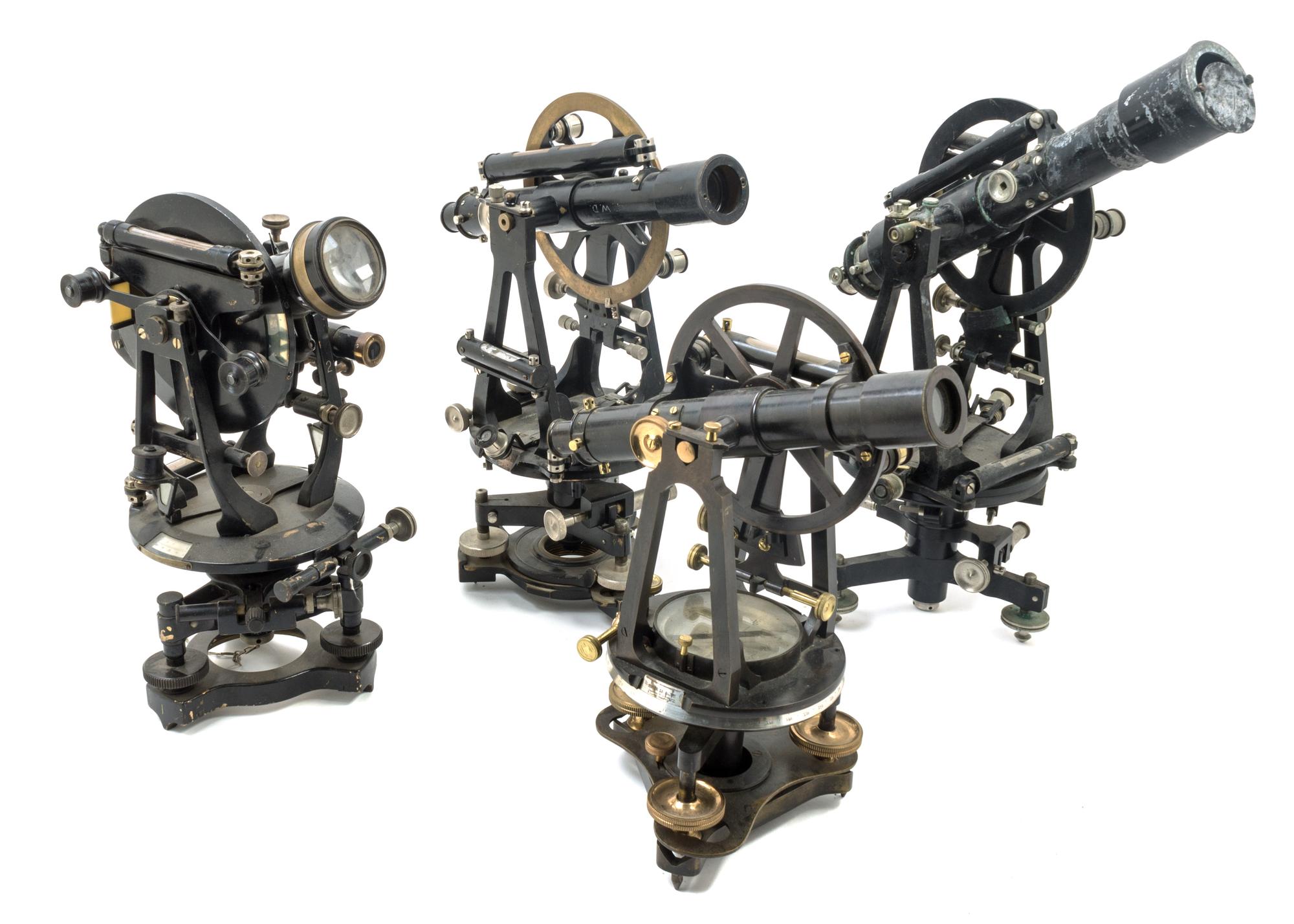 A Group of Four Black Lacquered Theodolites Length of longest scope 11 1/2 inches. — 19TH CENTURY AND LATER