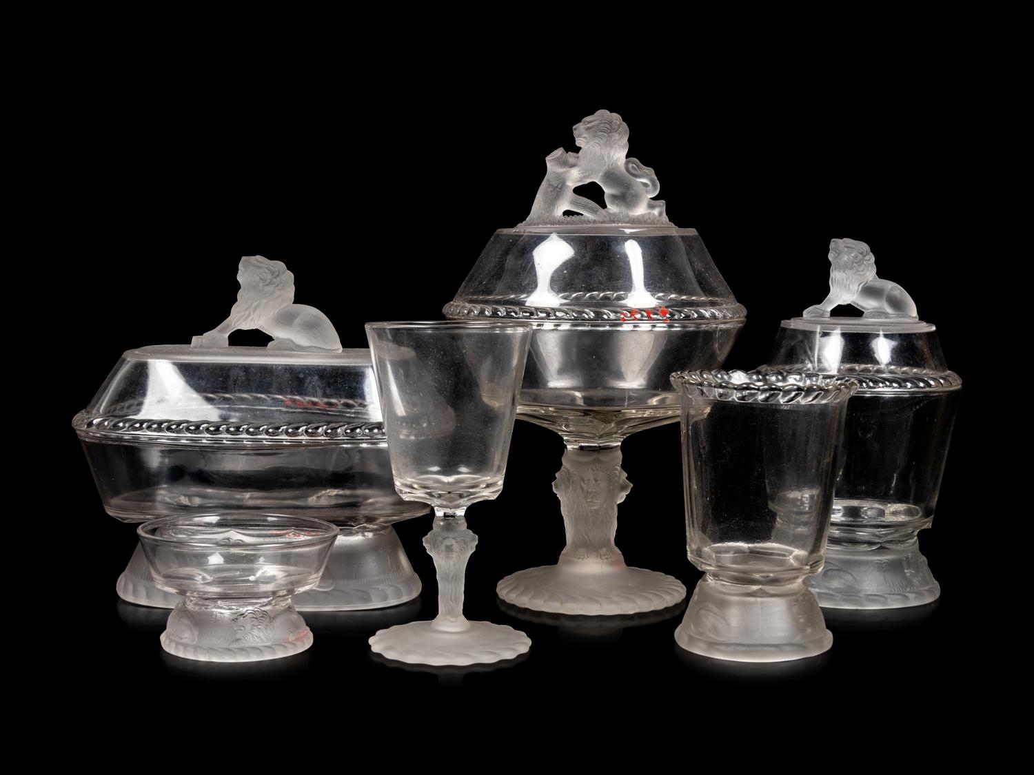 A Gillinder and Sons Lion Pattern Glass Service