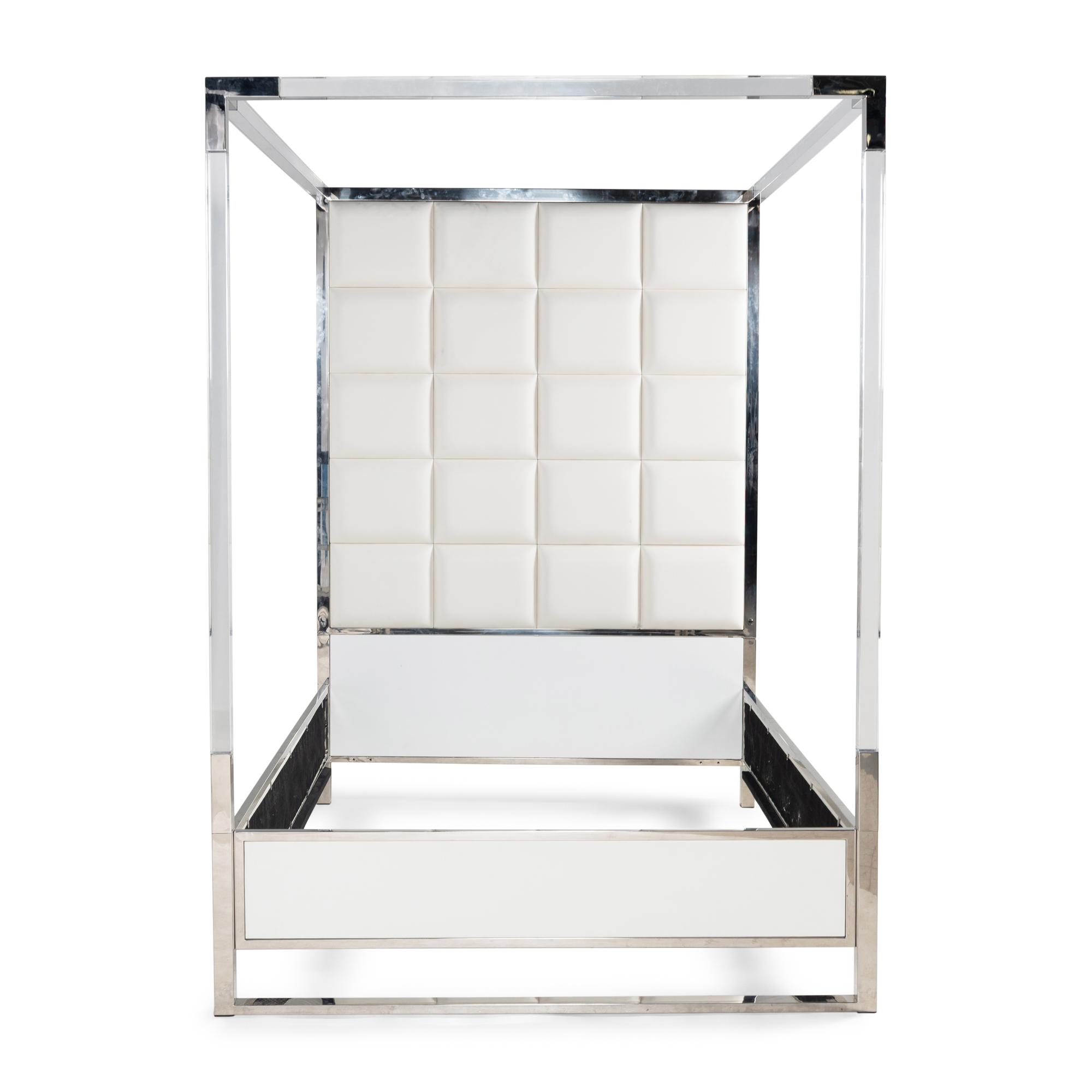 A Contemporary Acrylic and Chrome Queen-Sized Canopy Bed