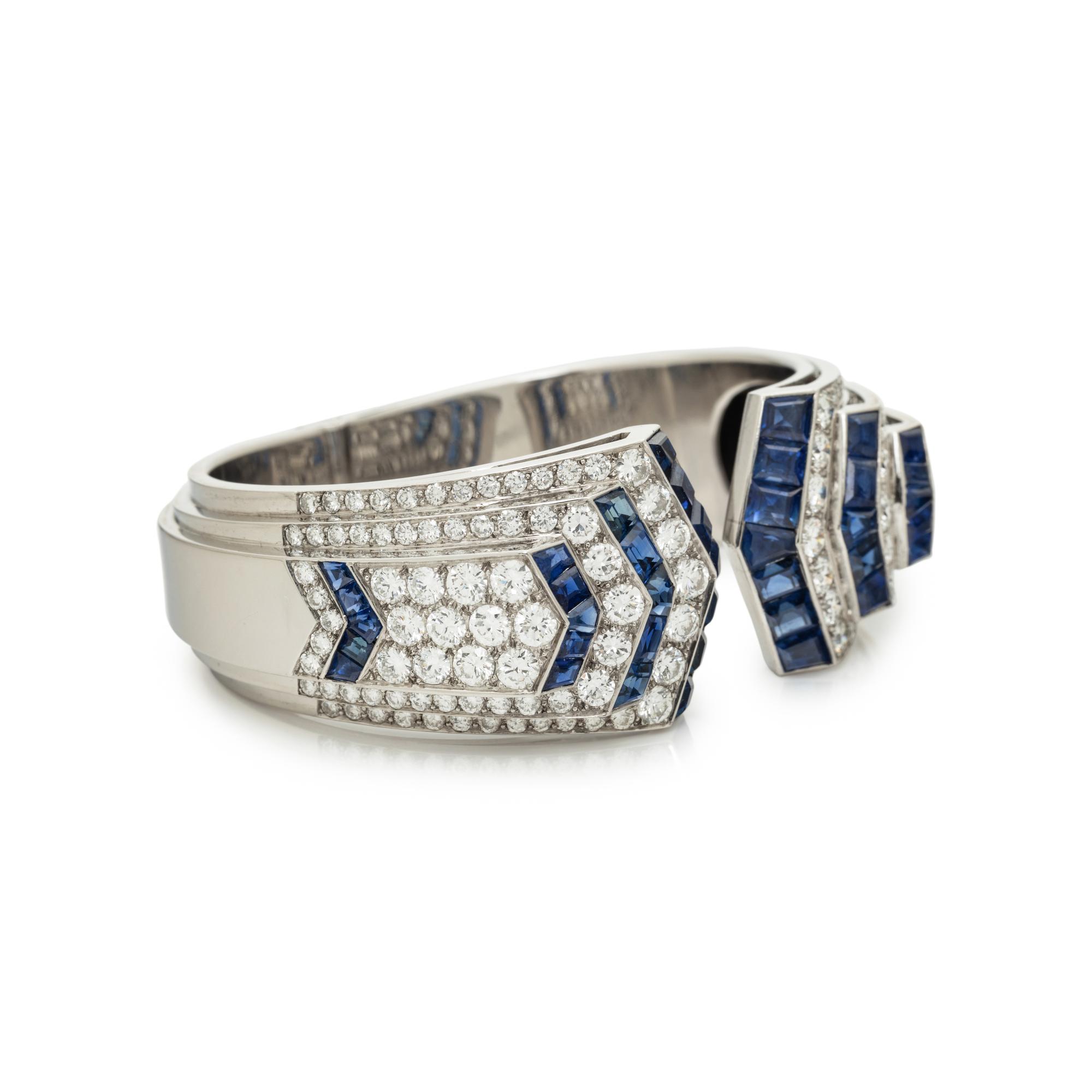 ART DECO, SAPPHIRE AND DIAMOND HINGED CUFF BRACELET