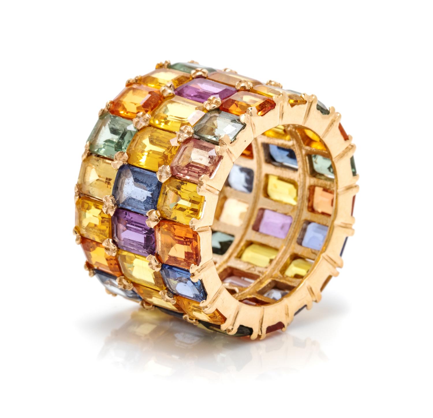 A 14 Karat Yellow Gold and Multicolor Sapphire Ring, 9.30 dwts.
