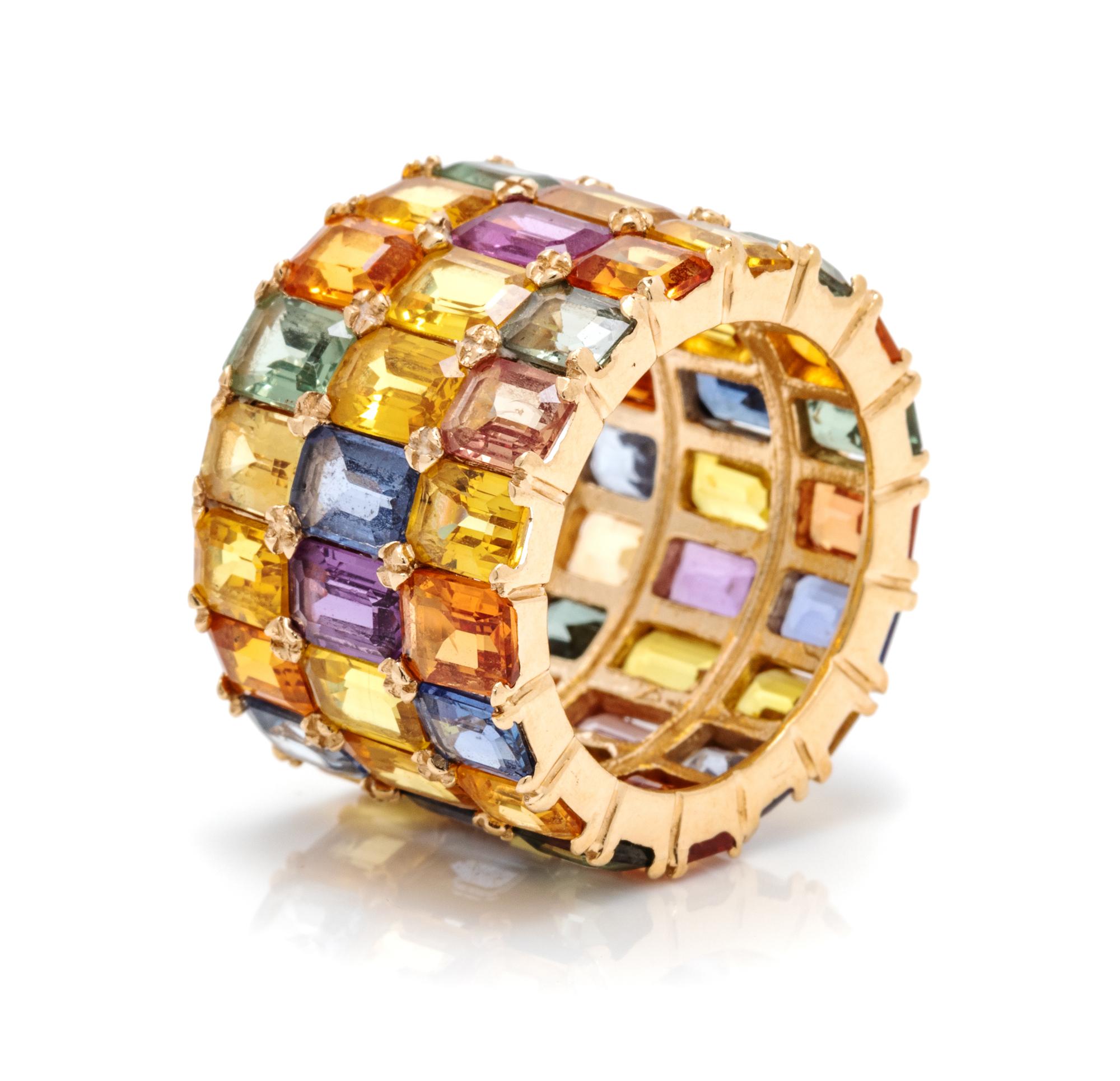 A 14 Karat Yellow Gold and Multicolor Sapphire Ring, 9.30 dwts.