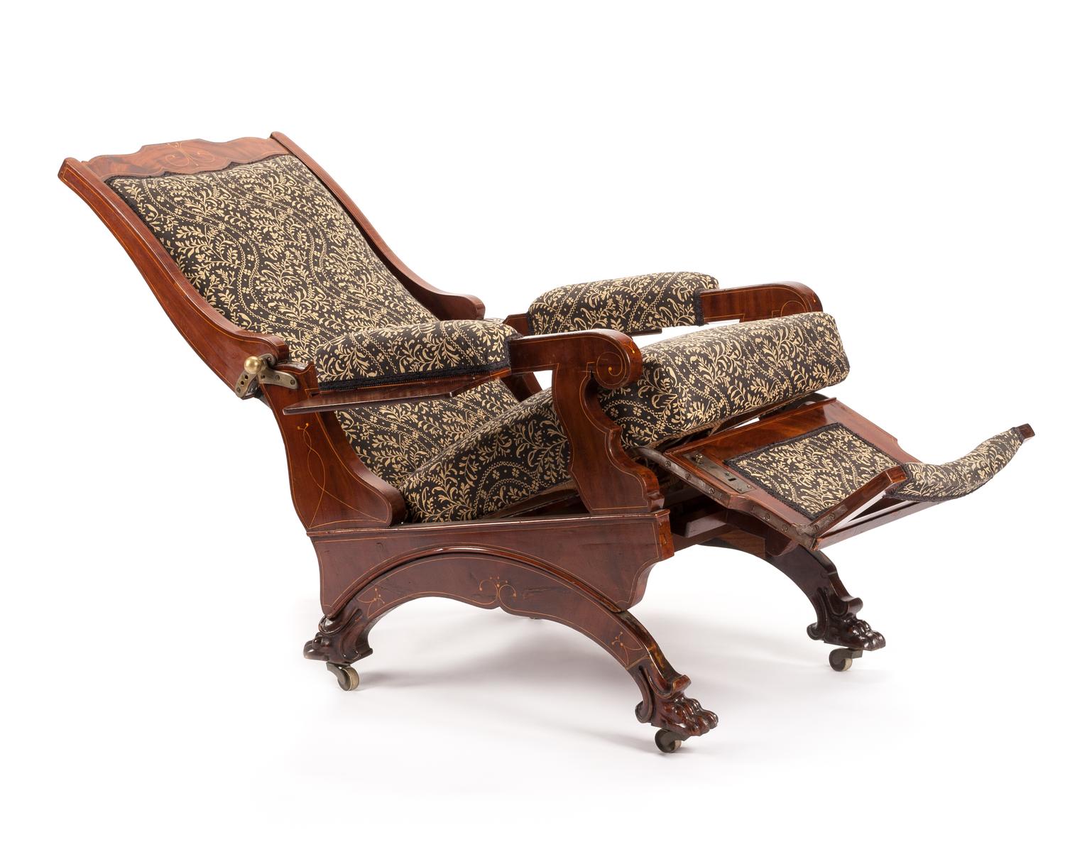 A Northern European Mahogany Metamorphic Armchair Height 45 x width 27 x depth 30 inches.