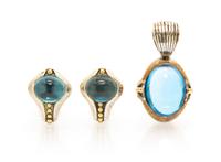 A Collection of Sterling Silver, 14 Karat Yellow Gold and Blue Topaz Caviar Jewelry, Steven Lagos, 22.10 dwts.