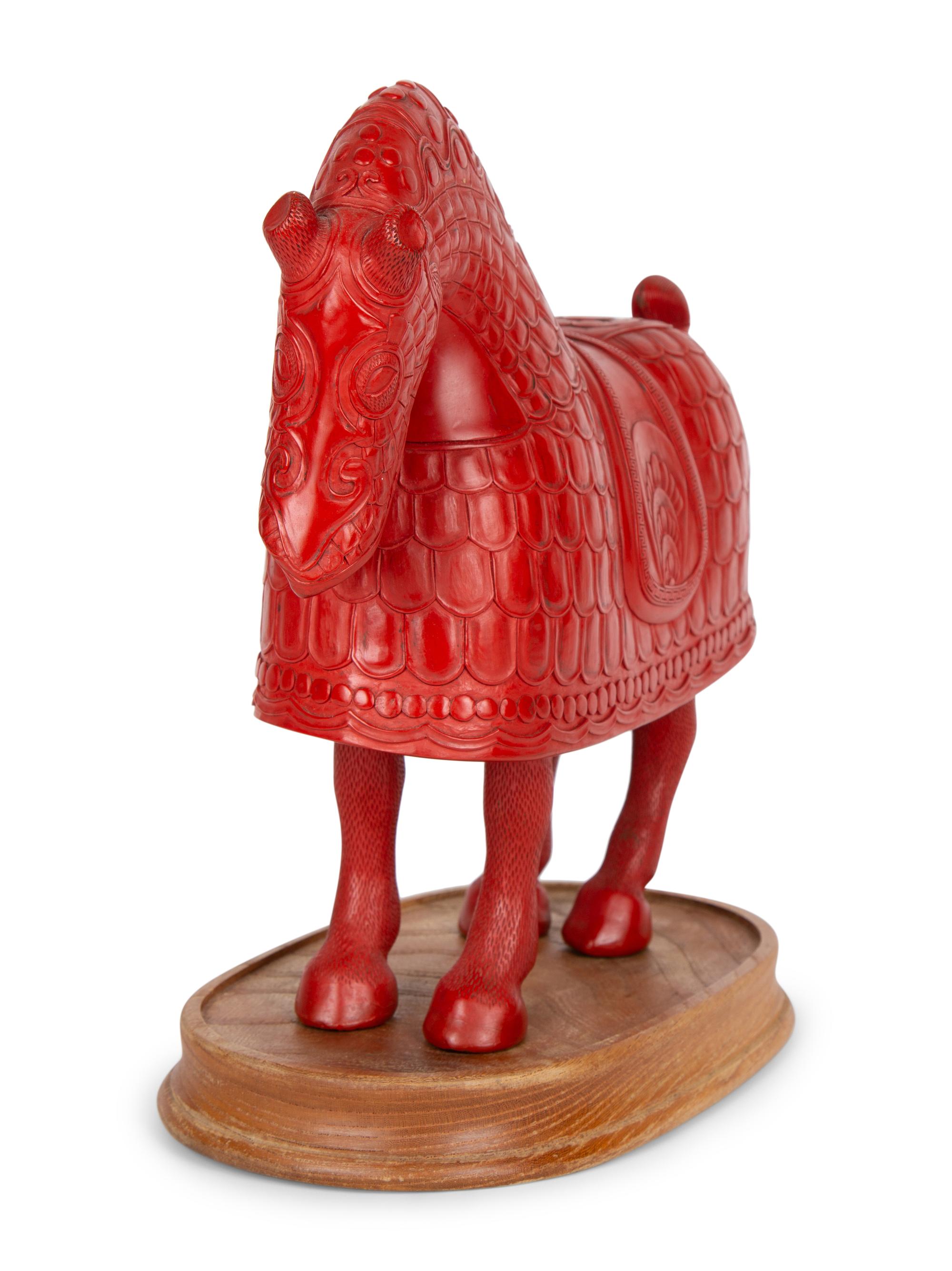 A Chinese Cinnabar Lacquer Armored Horse — EARLY 20TH CENTURY